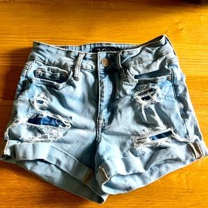 Aeropostale High Rise Midi light jean ripped shorts